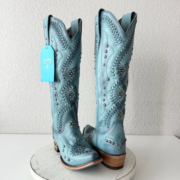 Lane Boots Shoes - Lane COSSETTE Turquoise Cowboy Boots Womens 6.5 Leather Western Cowgirl 15" Tall